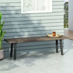 Pointe Outdoor Modern Industrial Aluminum Dining Bench - Gray/Matte Black - Christopher Knight Home