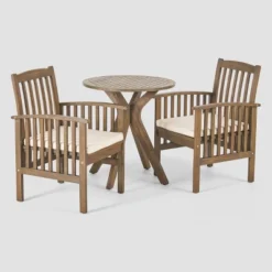 Casa 3pc Acacia X Leg Bistro Dining Set Gray/Cream - Christopher Knight Home