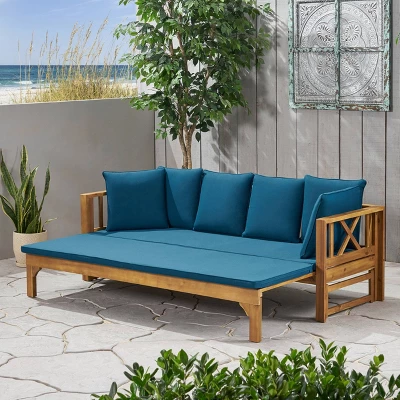 Long Beach Acacia Wood Extendable Patio Daybed Sofa Teak - Christopher Knight Home 6 Long Beach Acacia Wood Extendable Patio Daybed Sofa Teak - Christopher Knight Home - Image 6