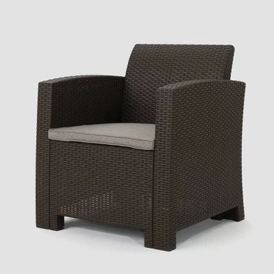 Jacksonville 4pc Faux Wicker Chat Set - Brown - Christopher Knight Home 3 Jacksonville 4pc Faux Wicker Chat Set - Brown - Christopher Knight Home - Image 3