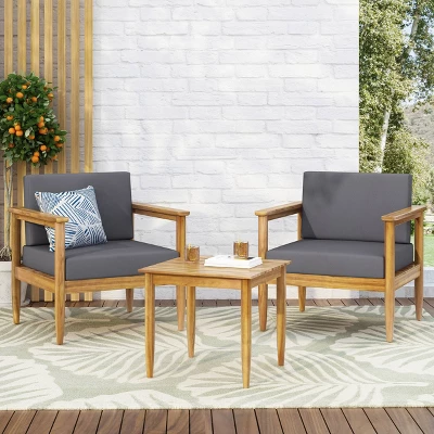 3pc Magnolia Patio Acacia Wood 2 Seater Chat Set - Teak/Dark Gray - Christopher Knight Home 1 3pc Magnolia Patio Acacia Wood 2 Seater Chat Set - Teak/Dark Gray - Christopher Knight Home