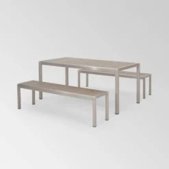 Cape Coral 3pc Aluminum Picnic Dining Set - Silver - Christopher Knight Home