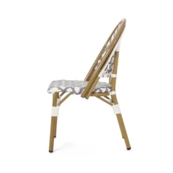 Louna 2pk Outdoor French Bistro Chairs With Bamboo Finish - Gray/White - Christopher Knight Home -Knight Outdoor Cheap Store GUEST 4d8c32e2 f16d 4cae 9cd5 f32eafd555fb