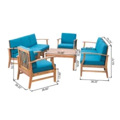 Perla 9pc Acacia Wood Patio Conversation Set - Teak/Blue - Christopher Knight Home -Knight Outdoor Cheap Store GUEST 4ee9ddf7 627e 47da b373 612fa1336b76