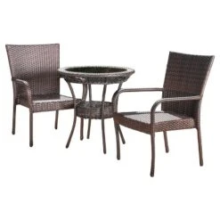 Littleton 3-Piece Wicker Patio Bistro Seating Set - Brown - Christopher Knight Home