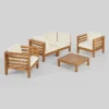 Oana 5pc Acacia Wood Loveseat Chat Set Teak/Beige - Christopher Knight Home