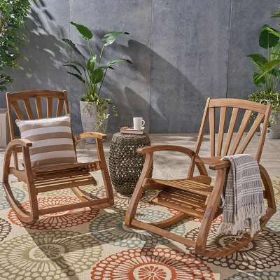 Sunview 2pk Acacia Wood Recliner Rocking Chairs - Teak - Christopher Knight Home 2 Sunview 2pk Acacia Wood Recliner Rocking Chairs - Teak - Christopher Knight Home - Image 2