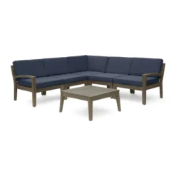 Grenada 6pc Acacia Sectional Sofa Set - Gray/Dark Gray - Christopher Knight Home