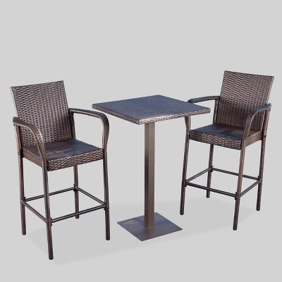 Lala 3pc Square Wicker Patio Bar Set - Brown - Christopher Knight Home 1 Lala 3pc Square Wicker Patio Bar Set - Brown - Christopher Knight Home