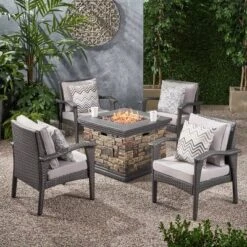 Kaula 5pc Faux Rattan Club Chair & Fire Pit Chat Set - Christopher Knight Home -Knight Outdoor Cheap Store GUEST 5b14b4b9 523f 43f7 b260 767a4b5f23e0