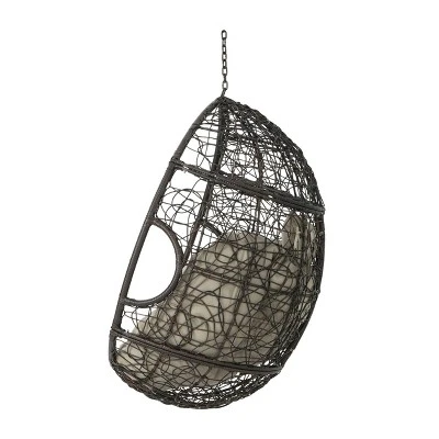 Kyle Indoor/Outdoor Hanging Basket Chair - Brown/Khaki - Christopher Knight Home 2 Kyle Indoor/Outdoor Hanging Basket Chair - Brown/Khaki - Christopher Knight Home - Image 2