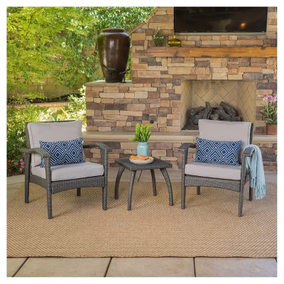Honolulu 3pc Wicker Patio Chat Set With Cushions - Gray - Christopher Knight Home 3 Honolulu 3pc Wicker Patio Chat Set With Cushions - Gray - Christopher Knight Home - Image 3