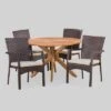 Stamford 5pc Acacia Wood & Wicker Patio Dining Set - Brown - Christopher Knight Home