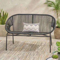 Condessa Patio Hammock Weave Loveseat Bench - Black - Christopher Knight Home