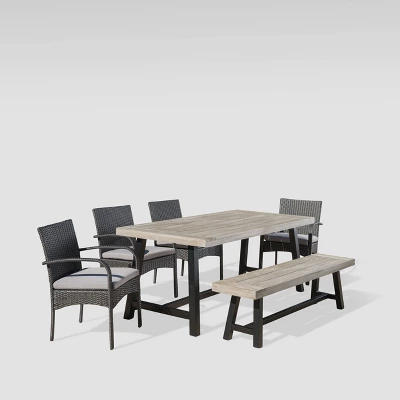 Luster 6pc Acacia Wood And Wicker Dining Set - Light Gray/Gray - Christopher Knight Home 1 Luster 6pc Acacia Wood And Wicker Dining Set - Light Gray/Gray - Christopher Knight Home