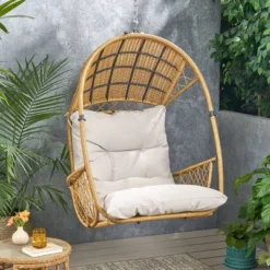 Malia Outdoor Wicker Hanging Chair (Stand Not Included) Brown/Beige - Christopher Knight Home