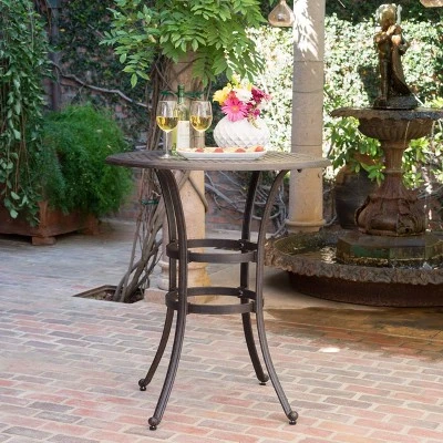 Alfresco Round Cast Aluminum Patio Bar Table - Bronze - Christopher Knight Home 1 Alfresco Round Cast Aluminum Patio Bar Table - Bronze - Christopher Knight Home