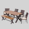 Brandywine 6pc Acacia Wood/Wicker Patio Dining Set - Brown/Cream - Christopher Knight Home