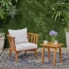 Barton 2pc Acacia Wood Club Chair & Table Set - Teak/White - Christopher Knight Home