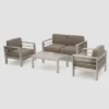 Cape Coral 4pc Cast Aluminum Patio Loveseat Set With Cushions - Silver - Christopher Knight Home