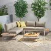 Sterling 4pc Outdoor Aluminum V Shaped 5 Seater Sofa With Cushions - Khaki/Natural - Christopher Knight Home