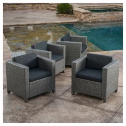 Puerta 4pk All-Weather Wicker Patio Club Chairs - Black - Christopher Knight Home -Knight Outdoor Cheap Store GUEST 6be1dbc6 7637 4bad a906 07f9bd771f03