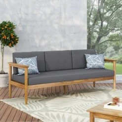 Magnolia Patio Acacia Wood 3 Seater Sofa - Teak/Dark Gray - Christopher Knight Home