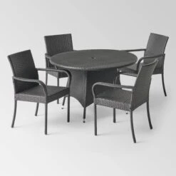 Pala 5pc Wicker Contemporary Dining Set Gray - Christopher Knight Home