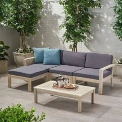 5pc Santa Ana Acacia Wood Patio Sofa Sectional Set - Christopher Knight Home -Knight Outdoor Cheap Store GUEST 700b08e3 ffac 451a 8c20 404bd4a62923