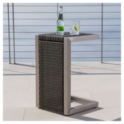 Cape Coral Square Wicker Side Table - Gray - Christopher Knight Home