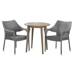 Louisa 3pc Acacia & Wicker Bistro Set - Gray - Christopher Knight Home