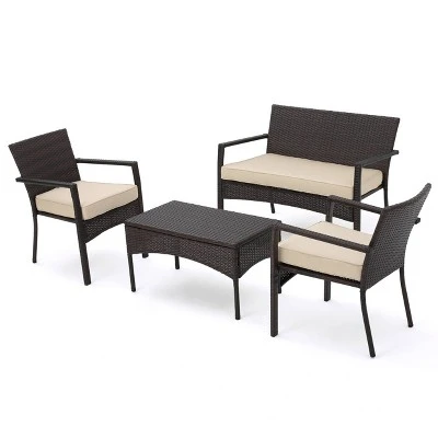 Cancun 4pc All-Weather Wicker Patio Chair Set - Brown - Christopher Knight Home 1 Cancun 4pc All-Weather Wicker Patio Chair Set - Brown - Christopher Knight Home