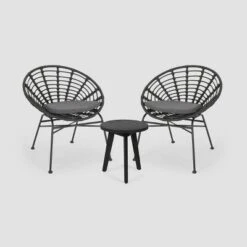 Kingston 3pc Acacia Wood Chat Set - Gray/Dark Gray - Christopher Knight Home