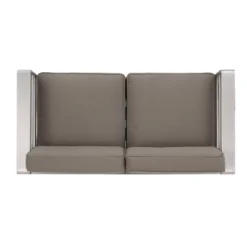 Cape Coral 5pc Outdoor 4 Seater Aluminum Chat Set With Fire Pit - Silver/Khaki - Christopher Knight Home -Knight Outdoor Cheap Store GUEST 7929c158 bd22 4b30 a9ad 3a19f425dbfd