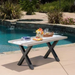 Goleta Rectangular & Iron Concrete Dining Table - White - Christopher Knight Home