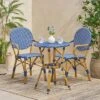 Paul 3pc Outdoor Aluminum French Bistro Set - Dark Teal/White/Bamboo - Christopher Knight Home