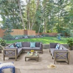 Brava 9pc Acacia Sectional Sofa & Table Set - Christopher Knight Home -Knight Outdoor Cheap Store GUEST 7edd68cc 7135 49ae ac42 c866a22011a2