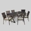 Adina 7pc Aluminum & Wicker Patio Dining Set - Brown - Christopher Knight Home