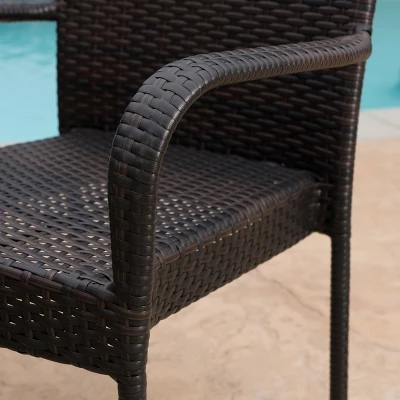 Lambert 7pc Acacia & Wicker Dining Set - Teak/Brown - Christopher Knight Home 2 Lambert 7pc Acacia & Wicker Dining Set - Teak/Brown - Christopher Knight Home - Image 2