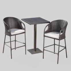 Dominica 3pc Square Wicker Outdoor Patio Bar Set - Brown - Christopher Knight Home