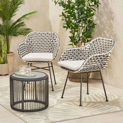 Neblett 3pc Patio Wicker Chat Set - White/Beige/Black - Christopher Knight Home 1 Neblett 3pc Patio Wicker Chat Set - White/Beige/Black - Christopher Knight Home