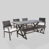 Sherman Oaks 6pc Aluminum/Wicker Patio Dining Set - Brown/White - Christopher Knight Home