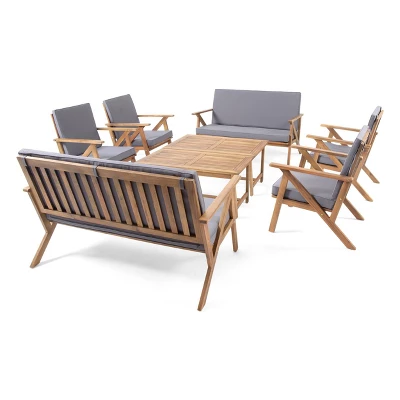 Panama 8pc Acacia Wood Chat Set With Coffee Table - Teak/Dark Gray - Christopher Knight Home 2 Panama 8pc Acacia Wood Chat Set With Coffee Table - Teak/Dark Gray - Christopher Knight Home - Image 2