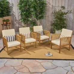 Casa 4pk Acacia Club Chairs - Brown/Cream - Christopher Knight Home -Knight Outdoor Cheap Store GUEST 85509246 ac3e 4c1a 816c 1d930b471085