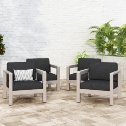 Aviara 4pk Aluminum Club Chairs - Silver/Gray - Christopher Knight Home