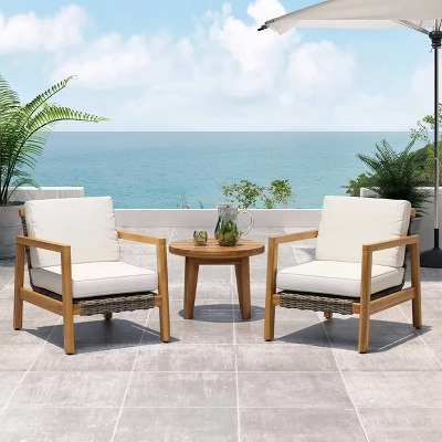 Nova 2pk Acacia Wood Club Chairs - Teak/Gray/Beige - Christopher Knight Home 1 Nova 2pk Acacia Wood Club Chairs - Teak/Gray/Beige - Christopher Knight Home