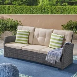 Sanger Wicker Sofa - Gray/Beige - Christopher Knight Home -Knight Outdoor Cheap Store GUEST 8f8dbec4 23bd 4091 bc14 c47d7a333dd7