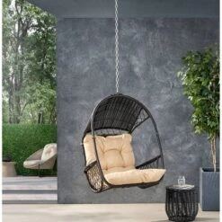 Greystone Indoor/Outdoor Wicker Hanging Chair With 8' Chain - Brown/Tan - Christopher Knight Home