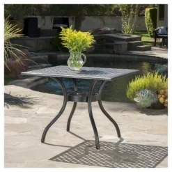 Cayman Square Cast Aluminum Table - Black Sand - Christopher Knight Home