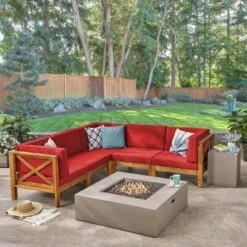 Brava 7pc Acacia Sectional Sofa Set With Fire Pit - Christopher Knight Home -Knight Outdoor Cheap Store GUEST 97012b68 4797 4c56 a4a9 ff46a0bcf60a